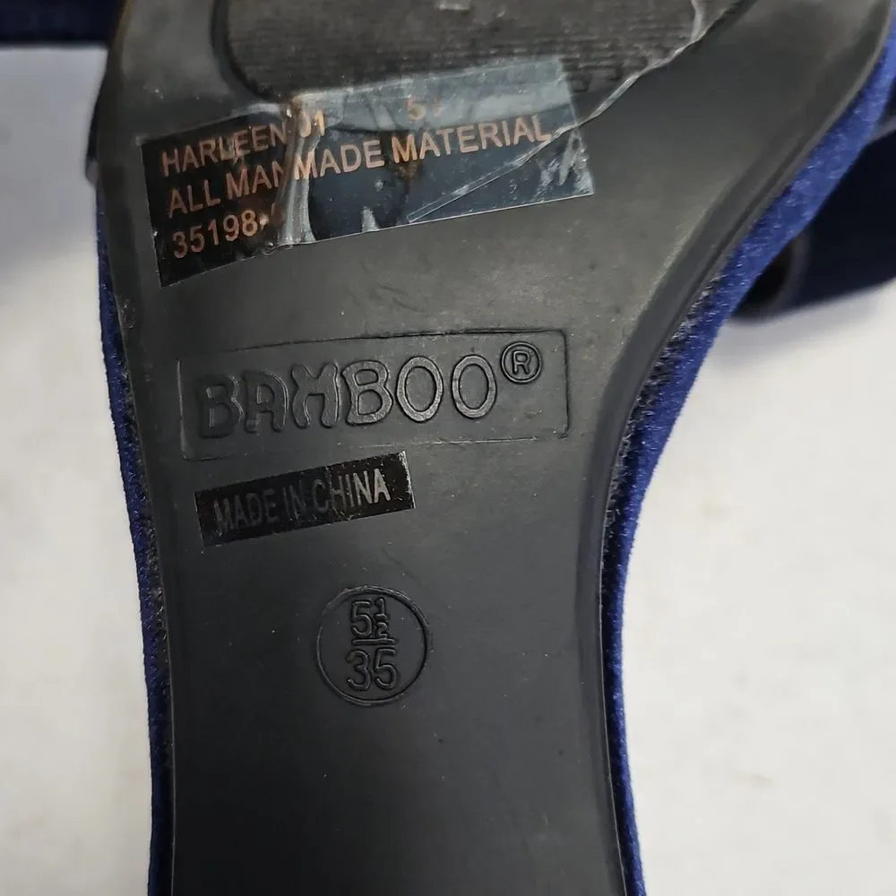 Bamboo Women's Navy Blue Velvet Harleen Heels Size 5.5M